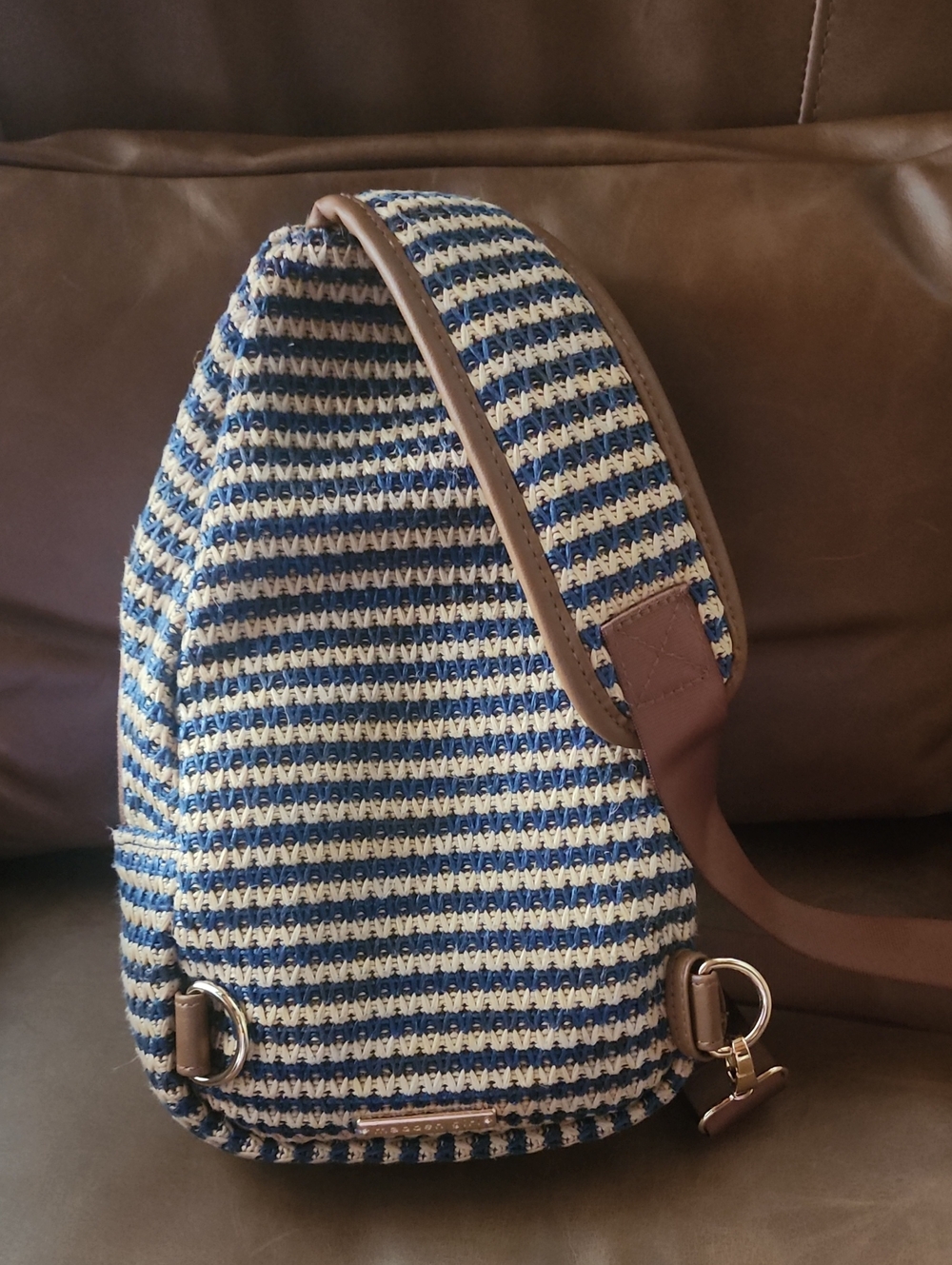 Blue and Brown Mini Woven Slingbag - Picture 2 of 8